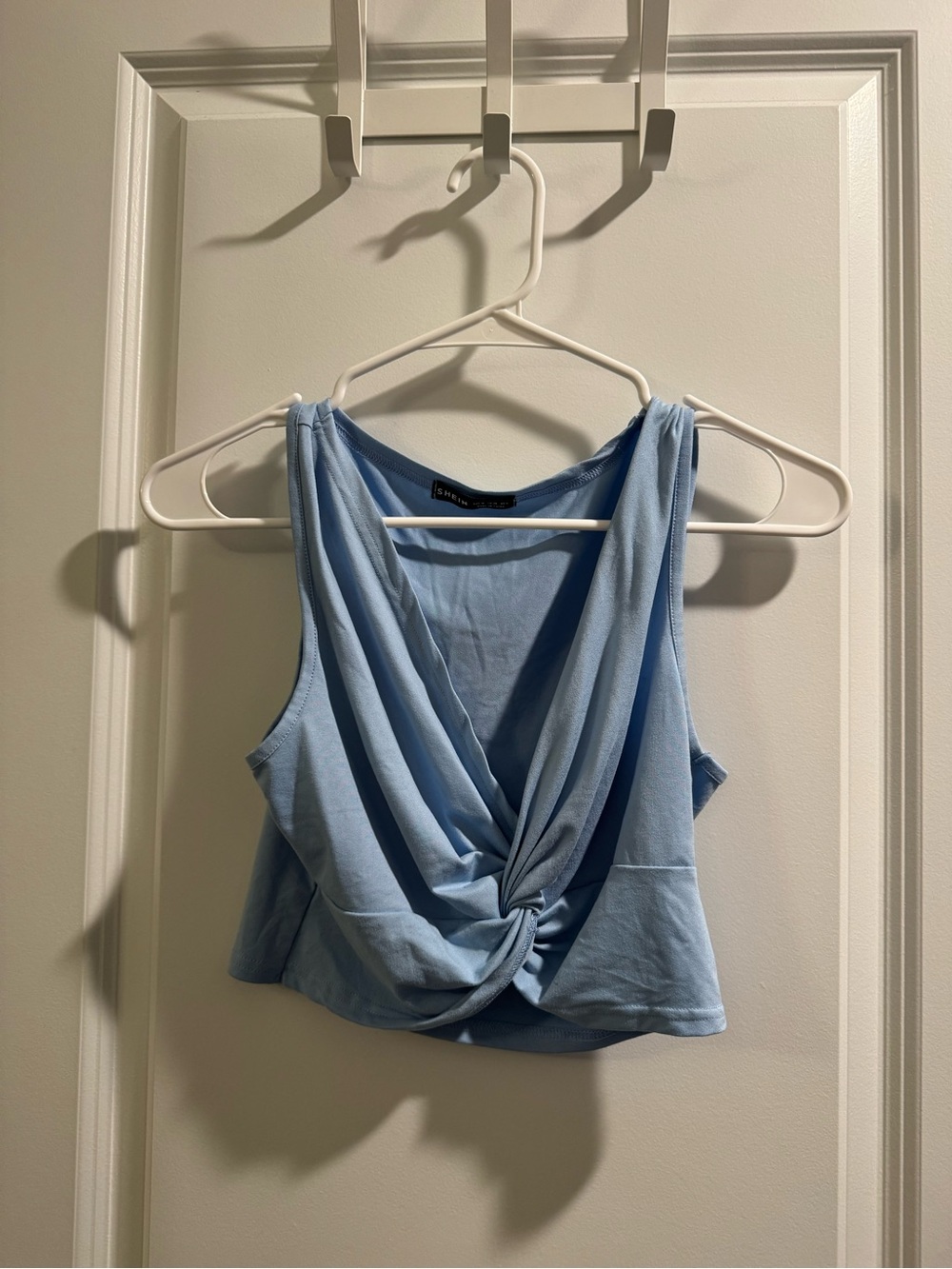 SHEIN Light Blue Twist-Knot Sleeveless Crop Top